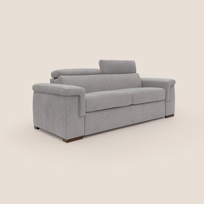 Giunone divano letto con materasso alto 18 cm e poggiatesta reclinabili in tessuto impermeabile T02 grigio chiaro 