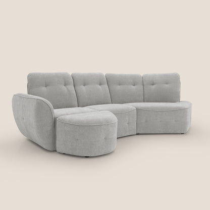 Cerbero divano angolare con pouf mobile in morbido bouclé impermeabile T07 grigio