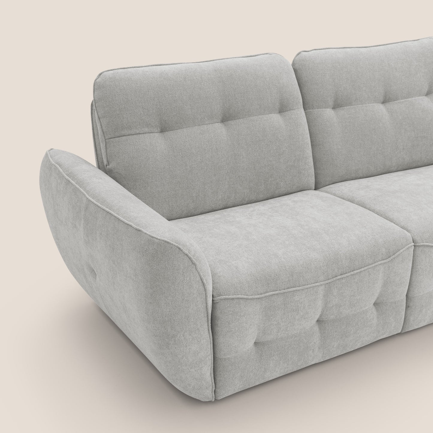 Cerbero divano 2 e 3 posti 208 cm in morbido bouclé impermeabile T07 grigio