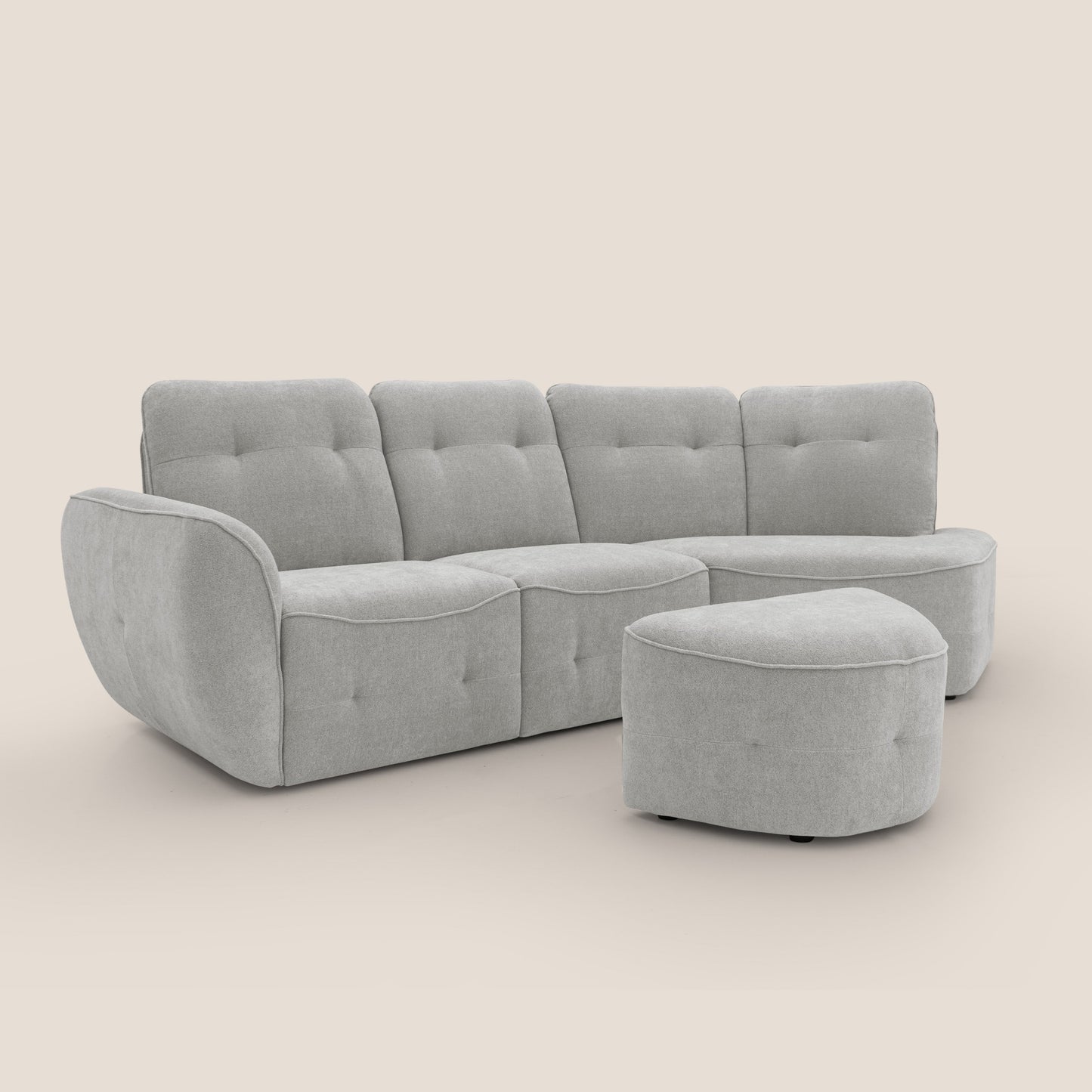 Cerbero divano angolare con pouf mobile in morbido bouclé impermeabile T07 grigio