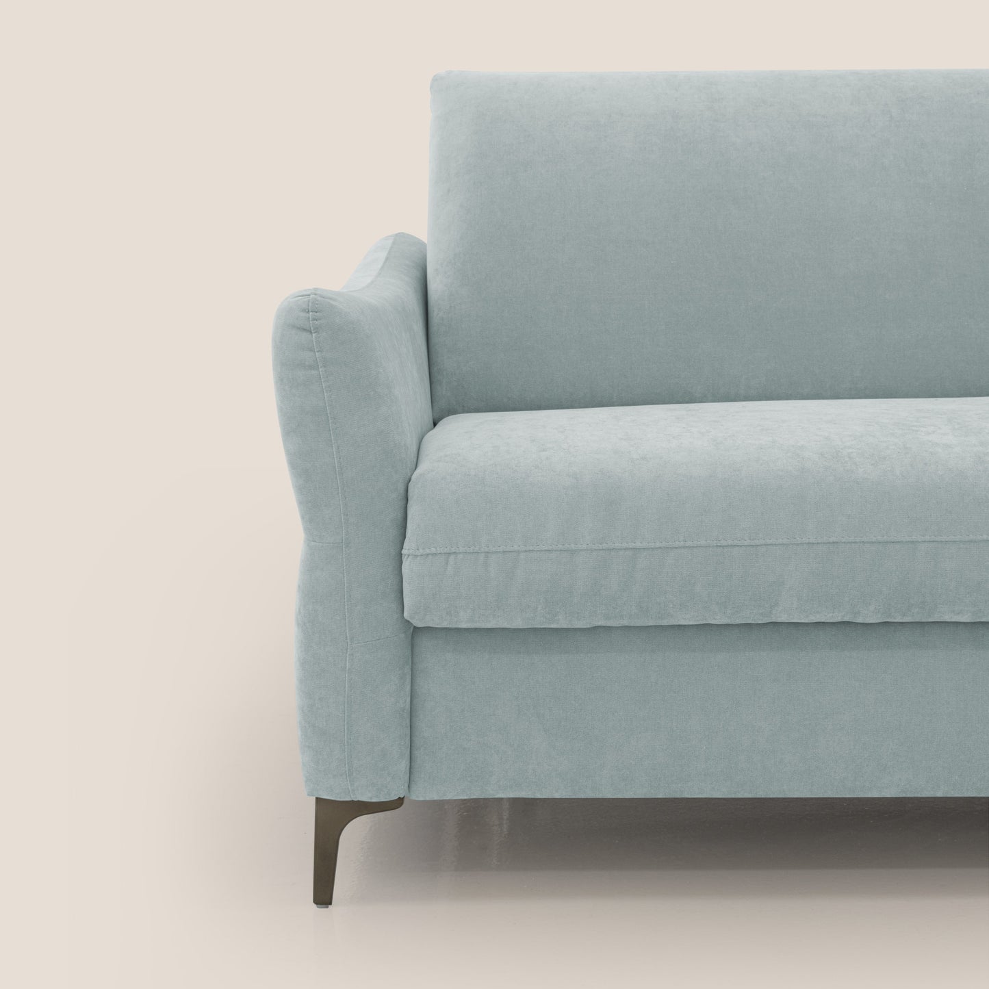 Dalia divano letto con materasso H18 cm e piedi alti in raffinato tessuto smacchiabile T17 verde acqua