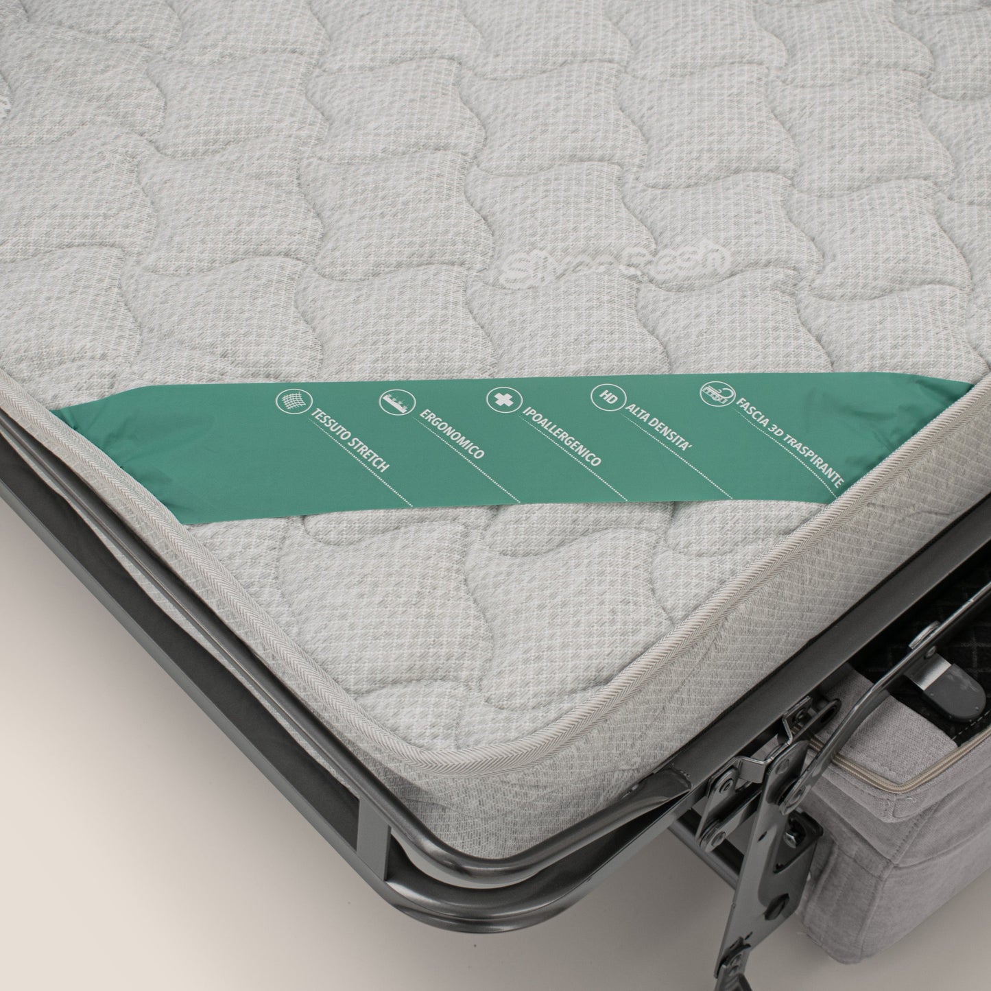 Bjorn divano letto sfoderabile con materasso H18 cm e poggiatesta reclinabili in tessuto impermeabile T02 grigio chiaro