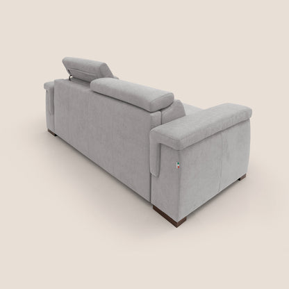 Giunone divano letto con materasso alto 18 cm e poggiatesta reclinabili in tessuto impermeabile T02 grigio chiaro 