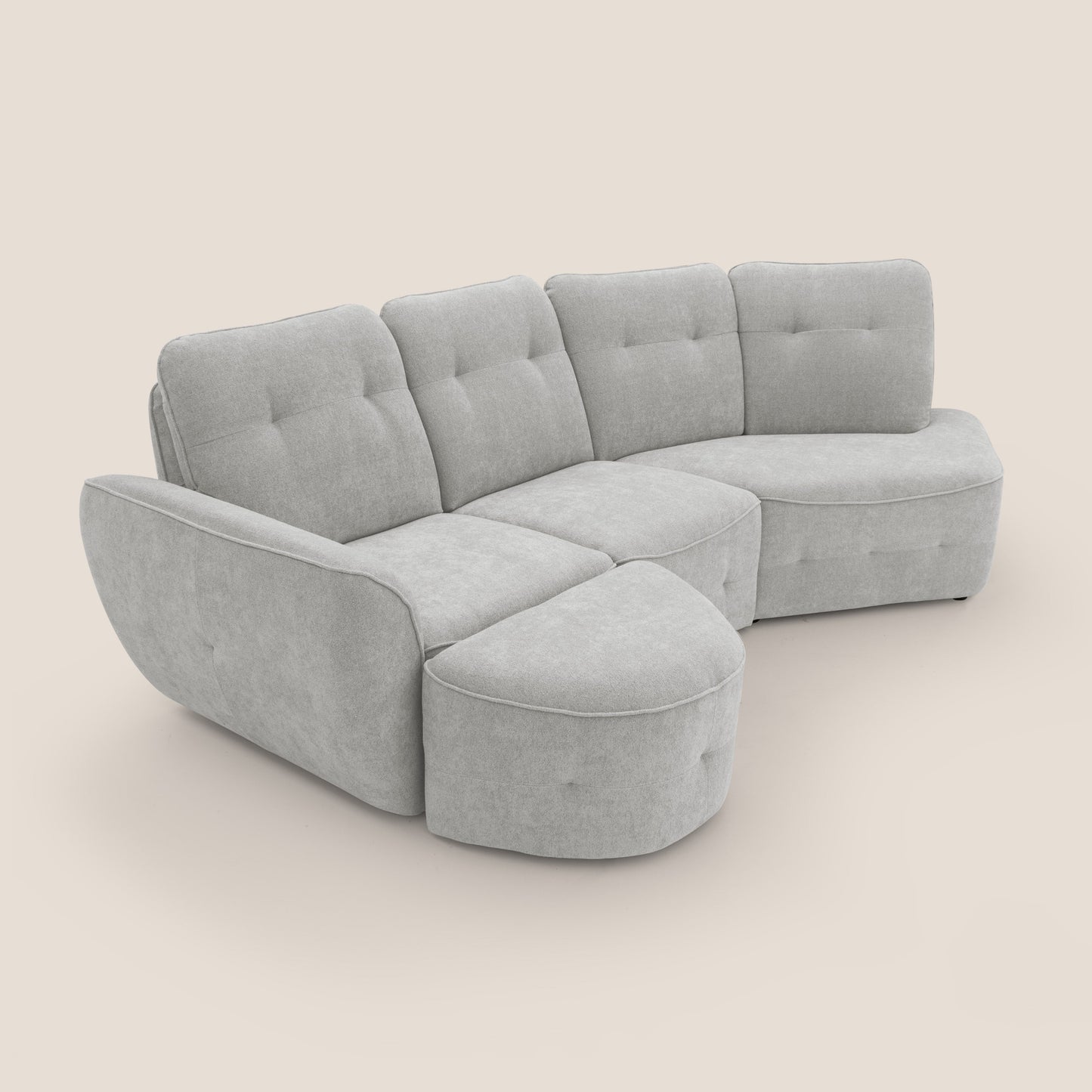 Cerbero divano angolare con pouf mobile in morbido bouclé impermeabile T07 grigio
