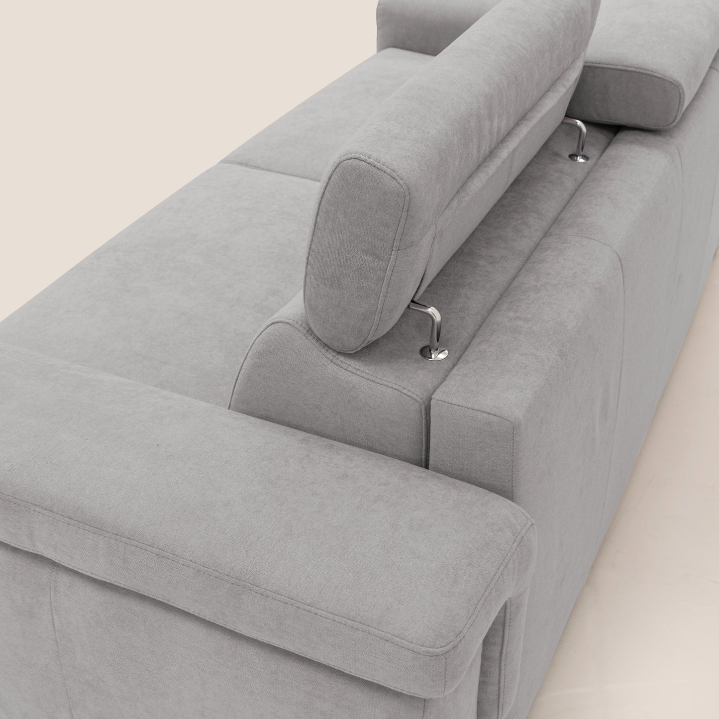 Giunone divano letto con materasso alto 18 cm e poggiatesta reclinabili in tessuto impermeabile T02 grigio chiaro 