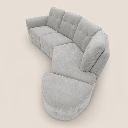 Cerbero divano angolare con pouf mobile in morbido bouclé impermeabile T07 grigio