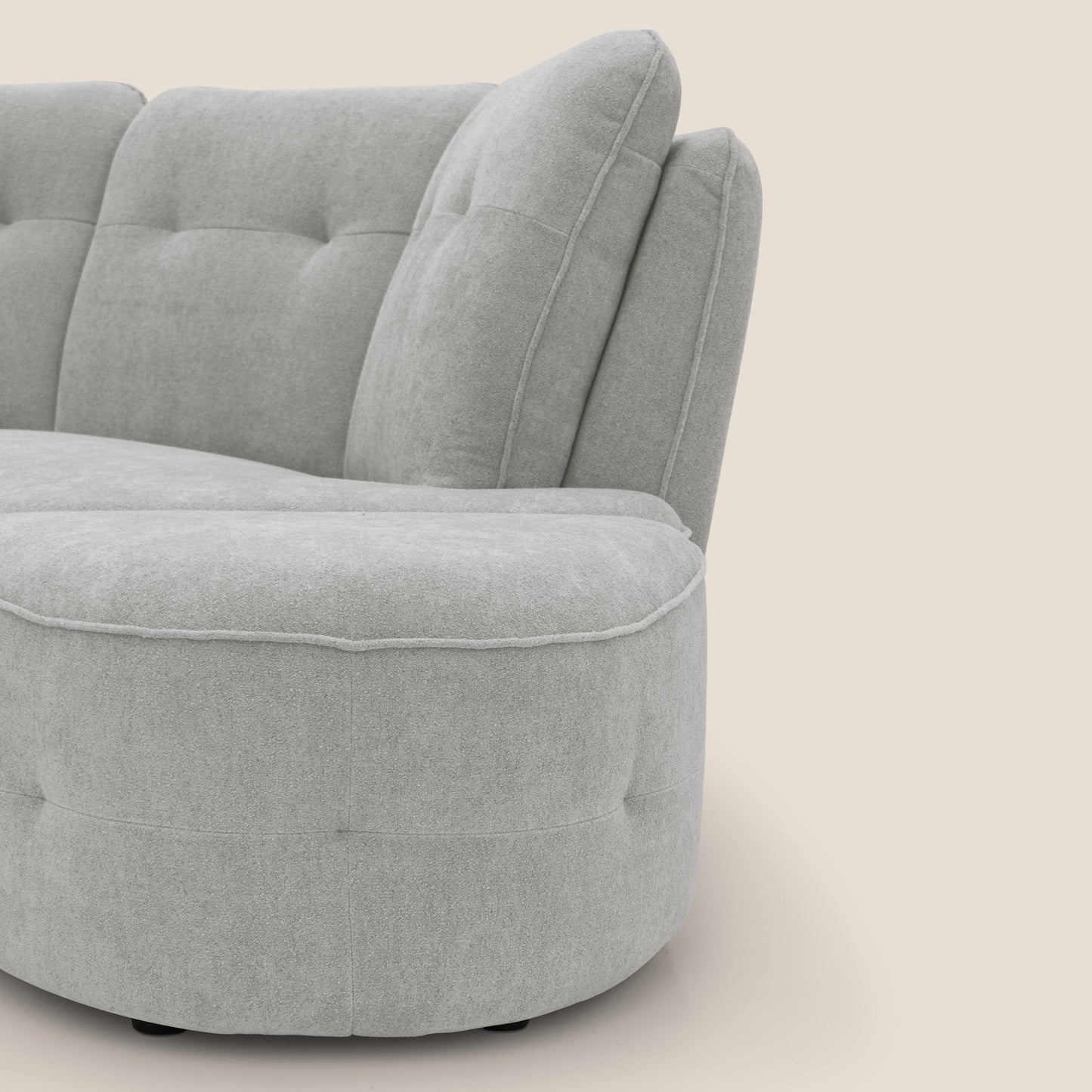 Cerbero divano angolare con pouf mobile in morbido bouclé impermeabile T07 grigio