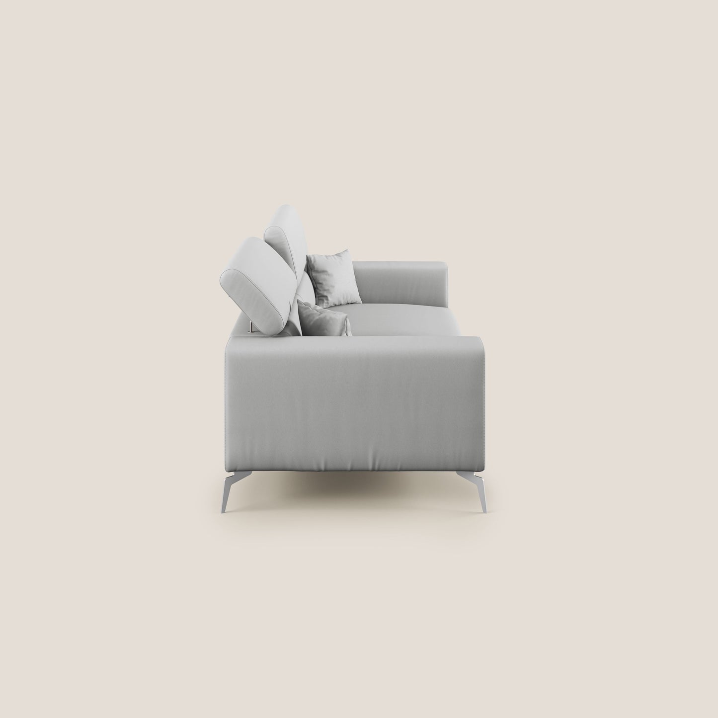 Blade Divano moderno con poggiatesta reclinabili in Ecopelle T04 grigio chiaro