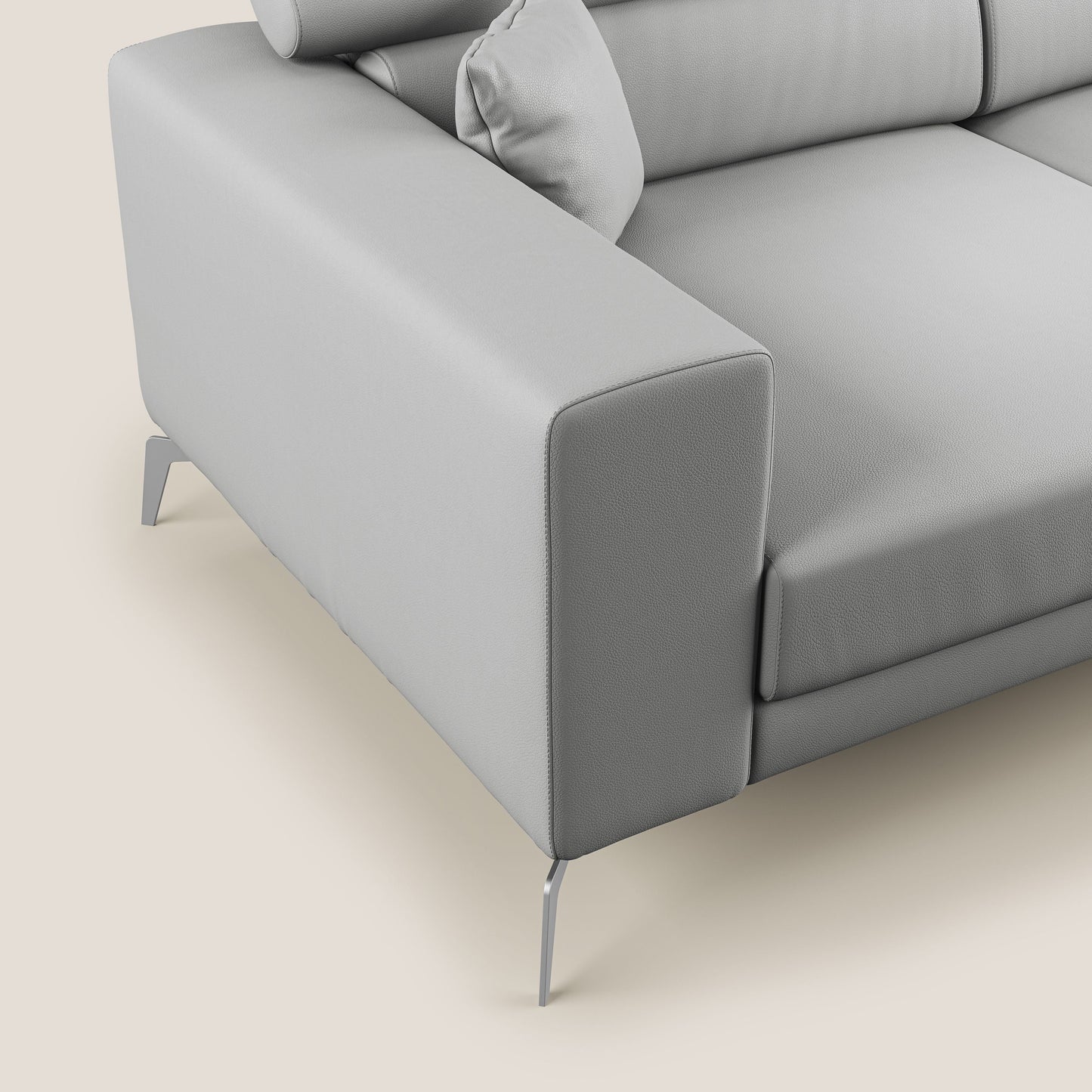 Blade Divano moderno con poggiatesta reclinabili in Ecopelle T04 grigio chiaro