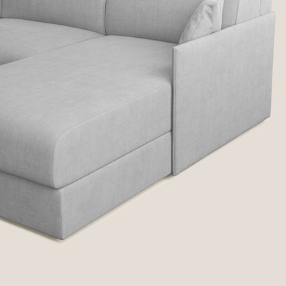 Evans Divano letto angolare con penisola in morbido tessuto impermeabile T02 grigio chiaro