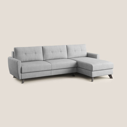 Callisto Divano letto angolare con penisola in tessuto morbido impermeabile T02 grigio chiaro