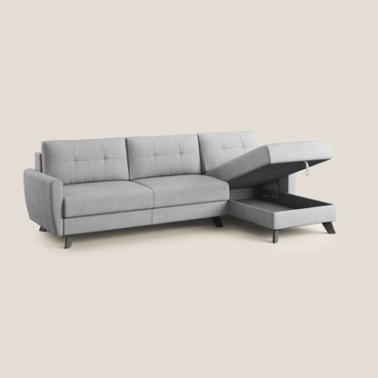 Callisto Divano letto angolare con penisola in tessuto morbido impermeabile T02 grigio chiaro