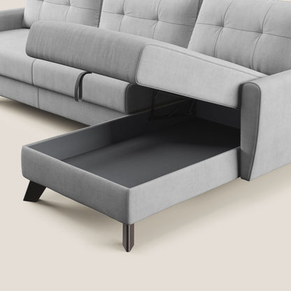 Callisto Divano letto angolare con penisola in tessuto morbido impermeabile T02 grigio chiaro