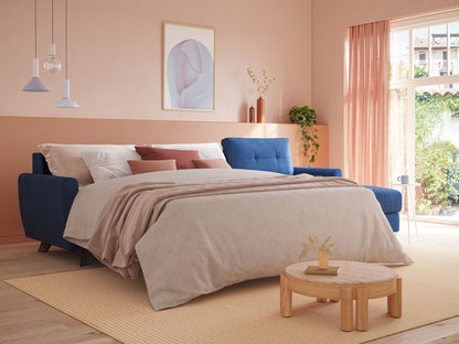 Callisto Divano letto angolare con penisola in tessuto morbido impermeabile T02 grigio chiaro