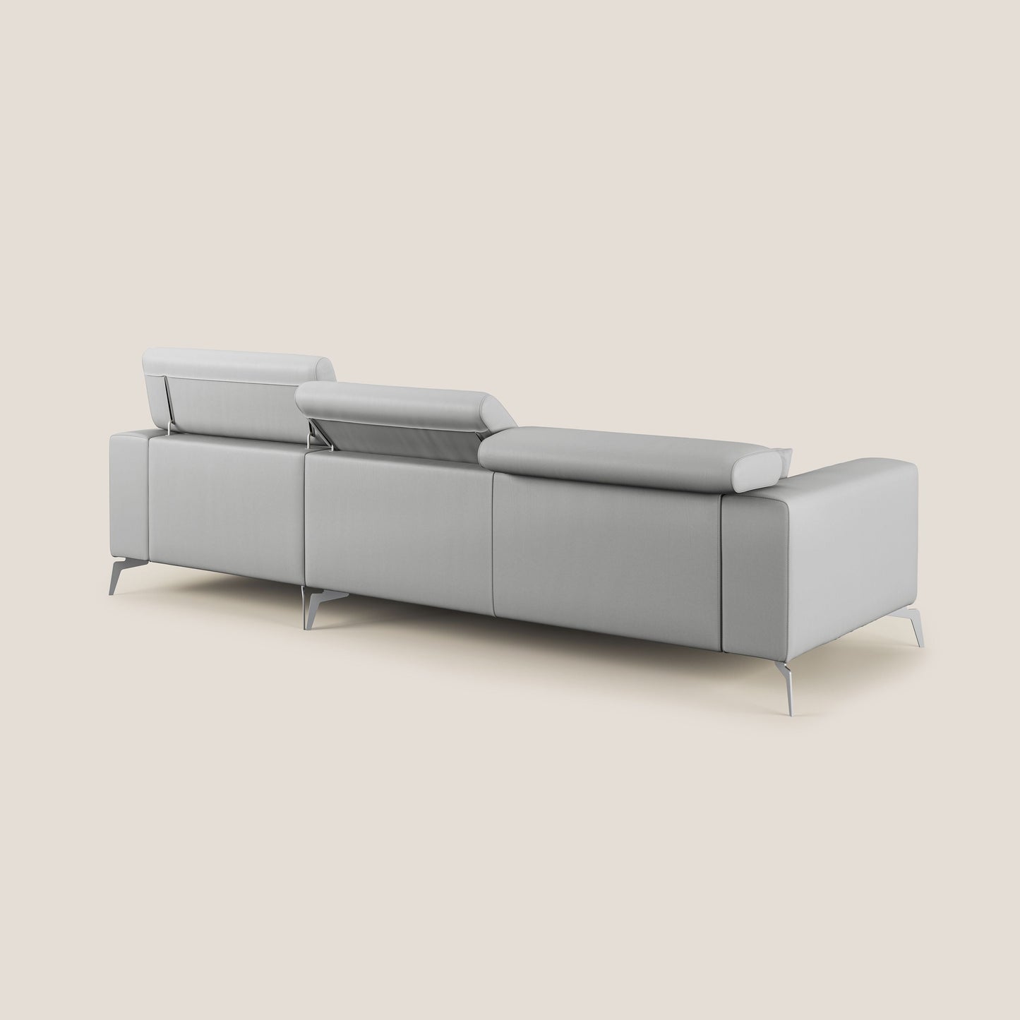 Blade Divano moderno angolare con poggiatesta reclinabili in Ecopelle T04 grigio chiaro