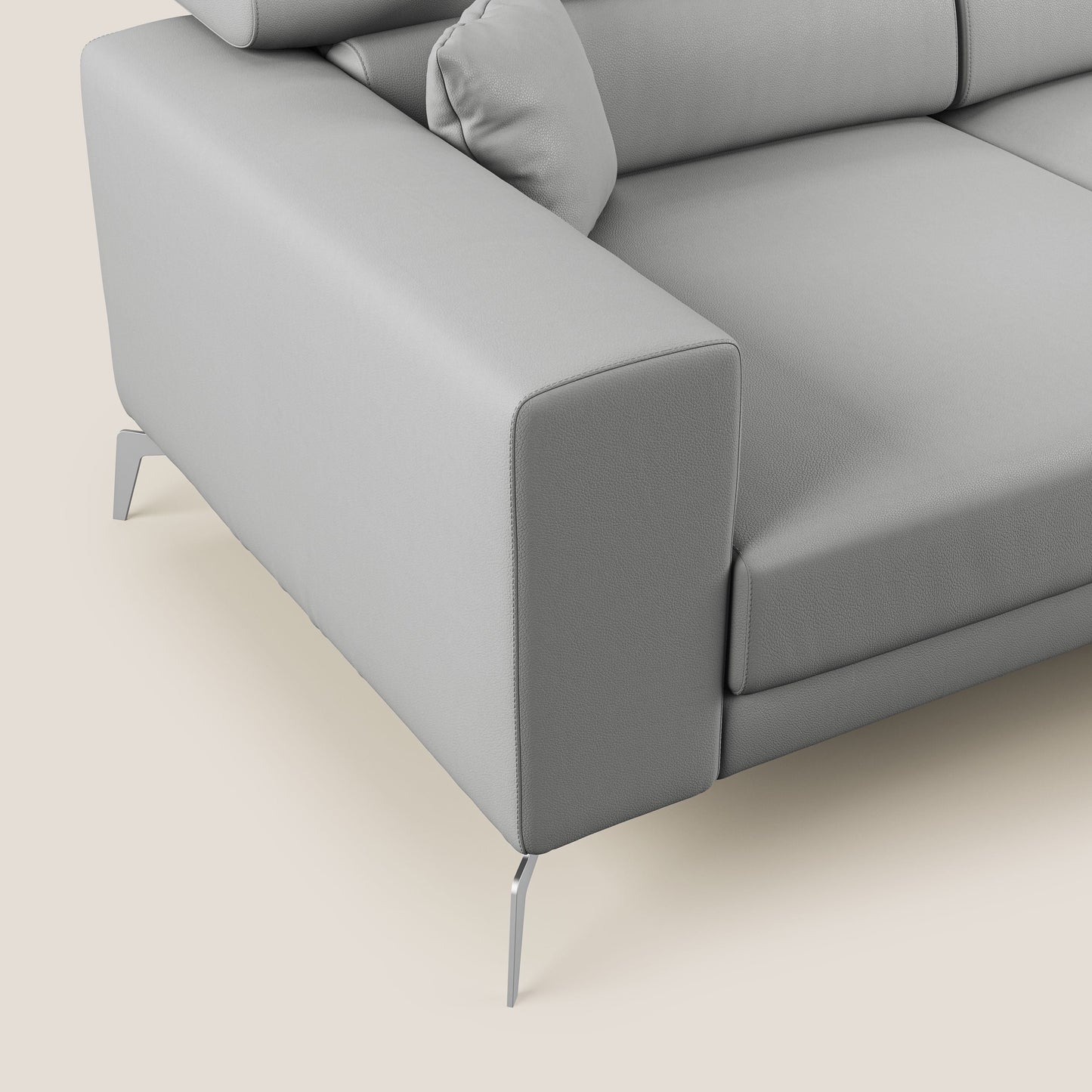 Blade Divano moderno angolare con poggiatesta reclinabili in Ecopelle T04 grigio chiaro