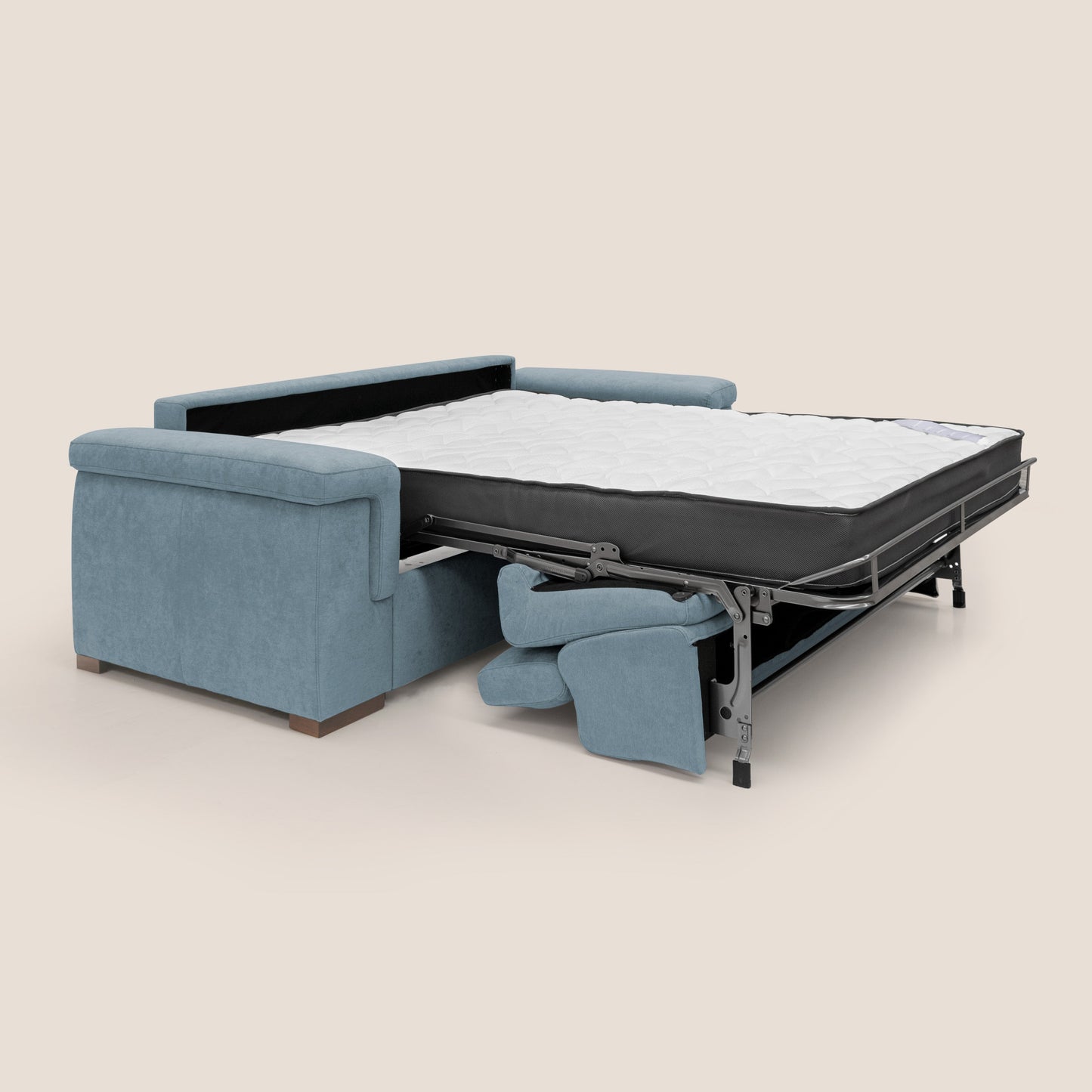 Giunone divano letto con materasso alto 18 cm e poggiatesta reclinabili in tessuto impermeabile T02 carta da zucchero 
