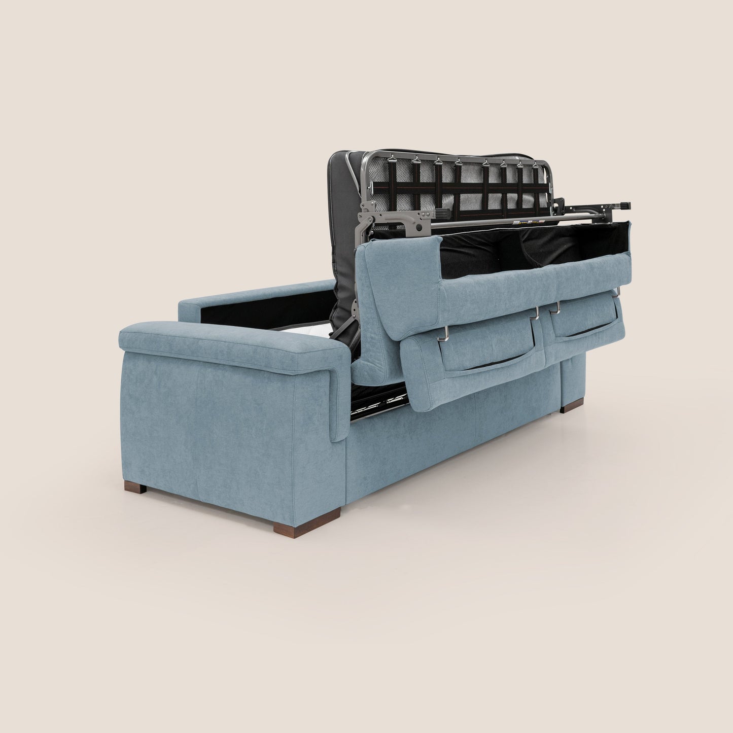 Giunone divano letto con materasso alto 18 cm e poggiatesta reclinabili in tessuto impermeabile T02 carta da zucchero 