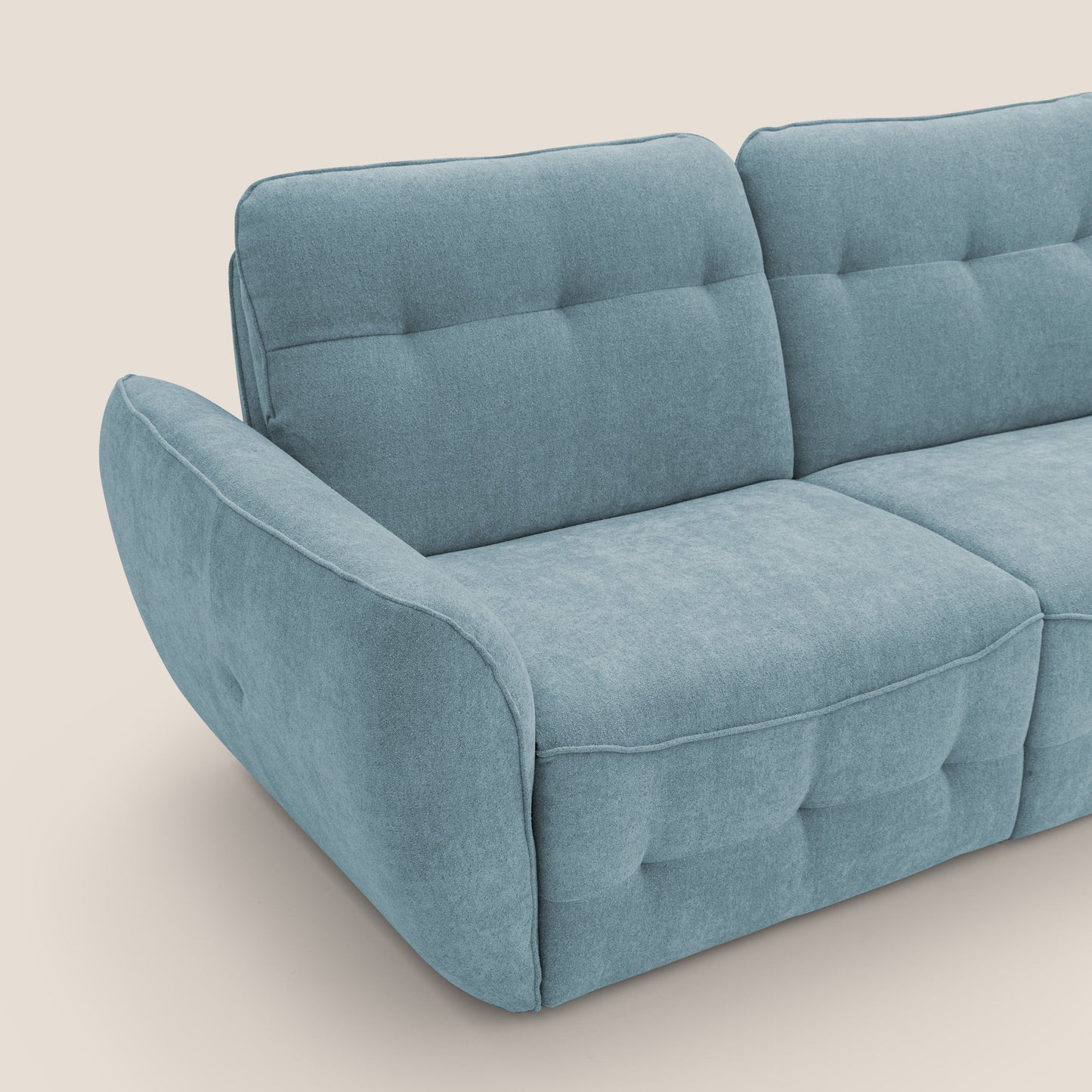 Cerbero divano angolare con pouf mobile in morbido bouclé impermeabile T07 carta da zucchero