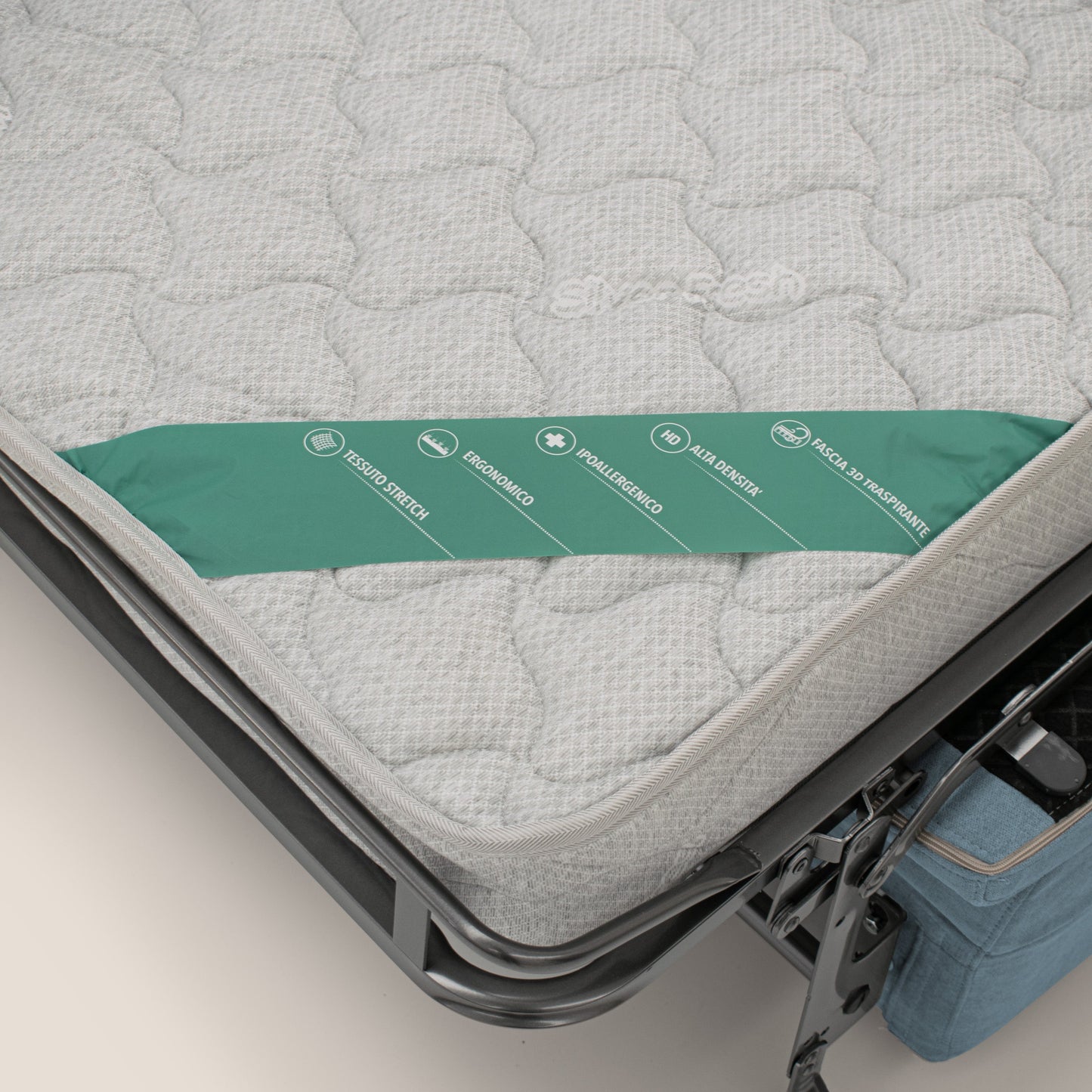 Bjorn divano letto sfoderabile con materasso H18 cm e poggiatesta reclinabili in tessuto impermeabile T02 carta da zucchero