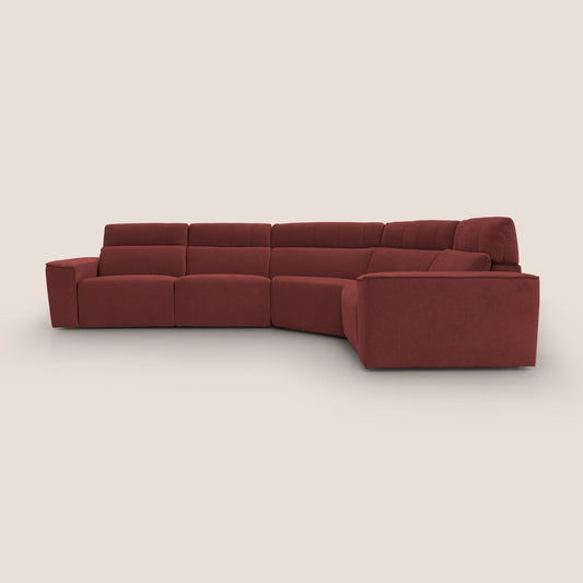 Clark Divano modulare angolare REVERSIBILE con opzione relax elettrico in tessuto smacchiabile impermeabile T17 rosso