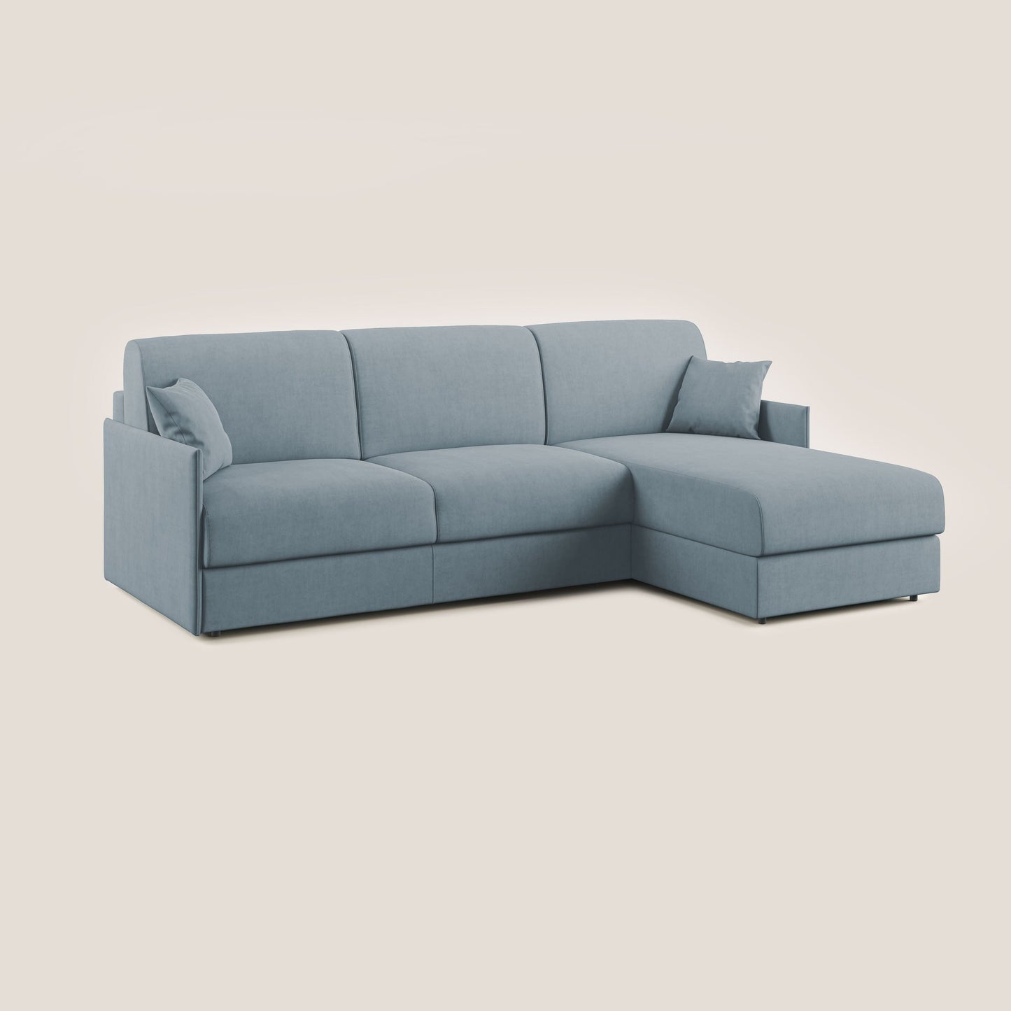 Evans Divano letto angolare con penisola in morbido tessuto impermeabile T02 carta da zucchero