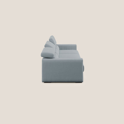 Dylan divano a 3 sedute con pouf estraibile poggiapiedi in tessuto fiammato simil cotone impermeabile T19 carta da zucchero