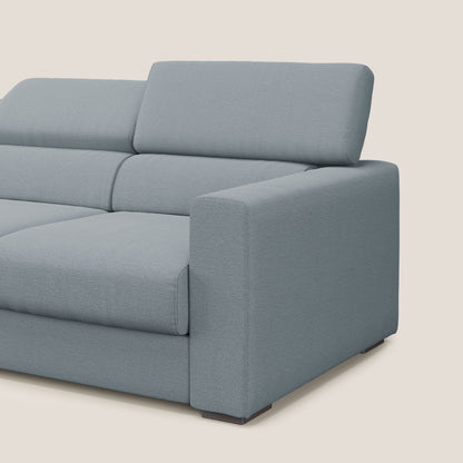 Dylan divano a 3 sedute con pouf estraibile poggiapiedi in tessuto fiammato simil cotone impermeabile T19 carta da zucchero