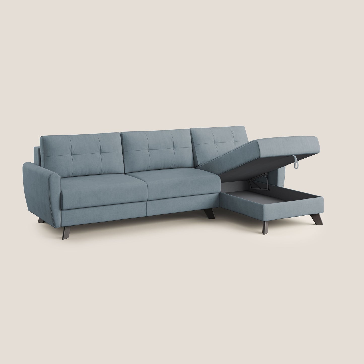 Callisto Divano letto angolare con penisola in tessuto morbido impermeabile T02 carta da zucchero