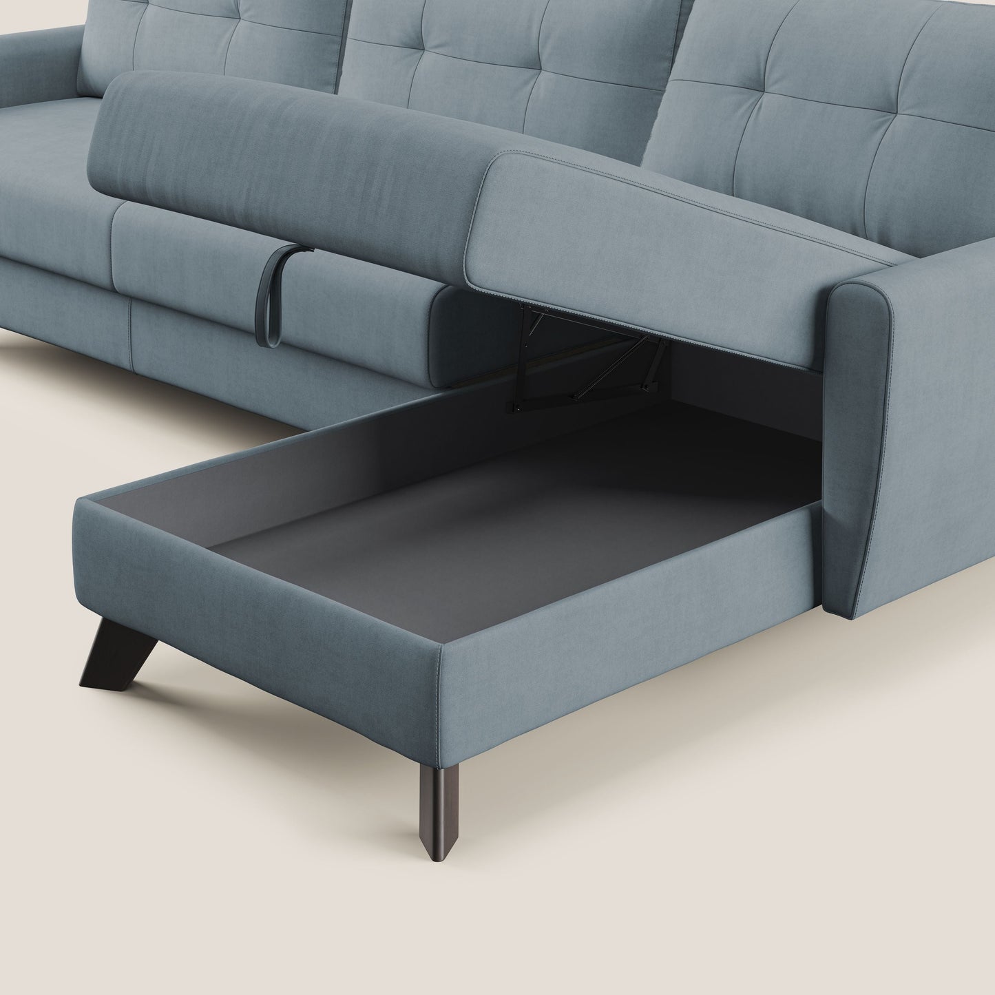 Callisto Divano letto angolare con penisola in tessuto morbido impermeabile T02 carta da zucchero