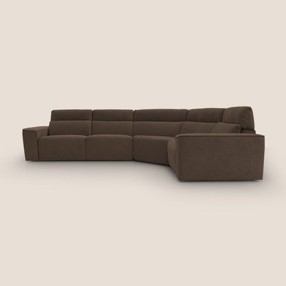 Clark Divano modulare angolare REVERSIBILE con opzione relax elettrico in tessuto smacchiabile impermeabile T17 marrone