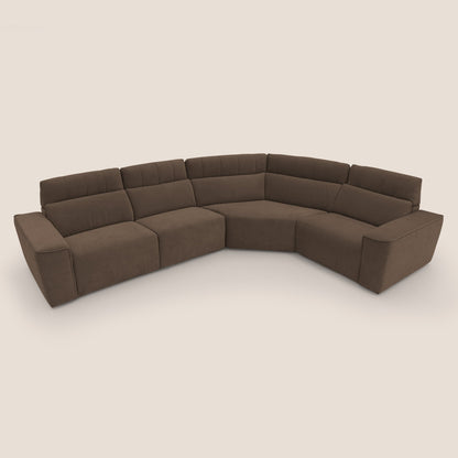 Clark Divano modulare angolare REVERSIBILE con opzione relax elettrico in tessuto smacchiabile impermeabile T17 marrone