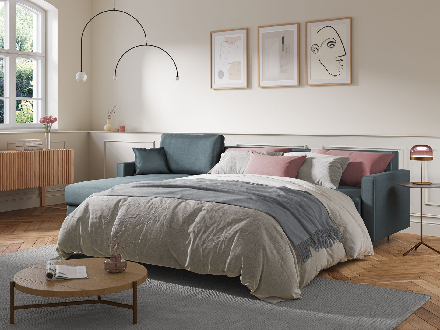 Andromeda divano letto angolare in velluto morbido impermeabile T01 grigio