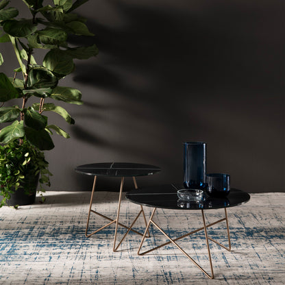 Ermione tavolino rotondo da salotto con piano in vetro marmo sahara black h35 nero