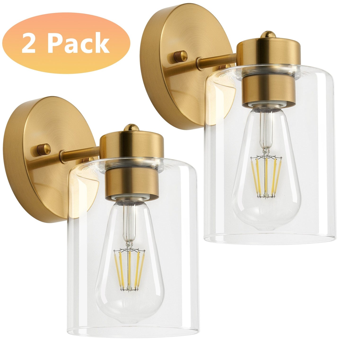 Gold Wall Sconce Set of 2, Bathroom Vanity Light Fixture with Cylinder Lamp Shade, Chrome/ Brushed Nickel/ Oil-Rubbed Bronze