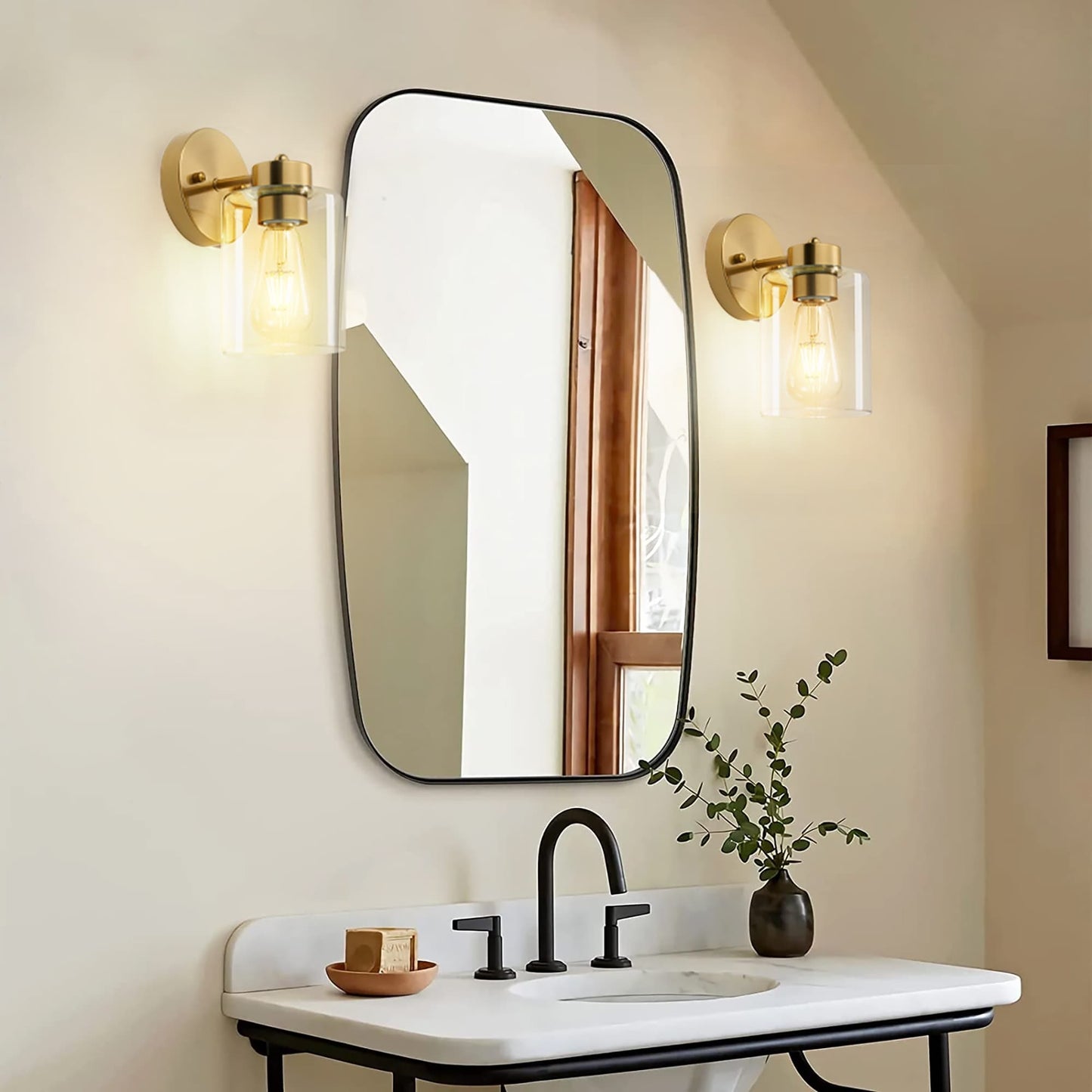 Gold Wall Sconce Set of 2, Bathroom Vanity Light Fixture with Cylinder Lamp Shade, Chrome/ Brushed Nickel/ Oil-Rubbed Bronze