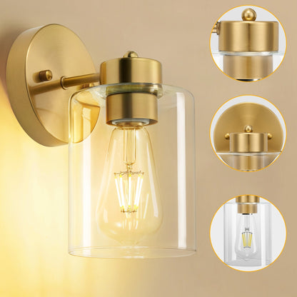 Gold Wall Sconce Set of 2, Bathroom Vanity Light Fixture with Cylinder Lamp Shade, Chrome/ Brushed Nickel/ Oil-Rubbed Bronze