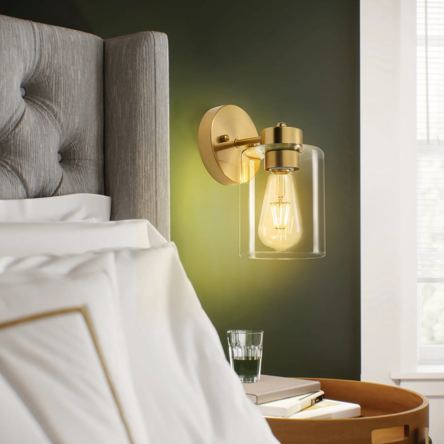 Gold Wall Sconce Set of 2, Bathroom Vanity Light Fixture with Cylinder Lamp Shade, Chrome/ Brushed Nickel/ Oil-Rubbed Bronze