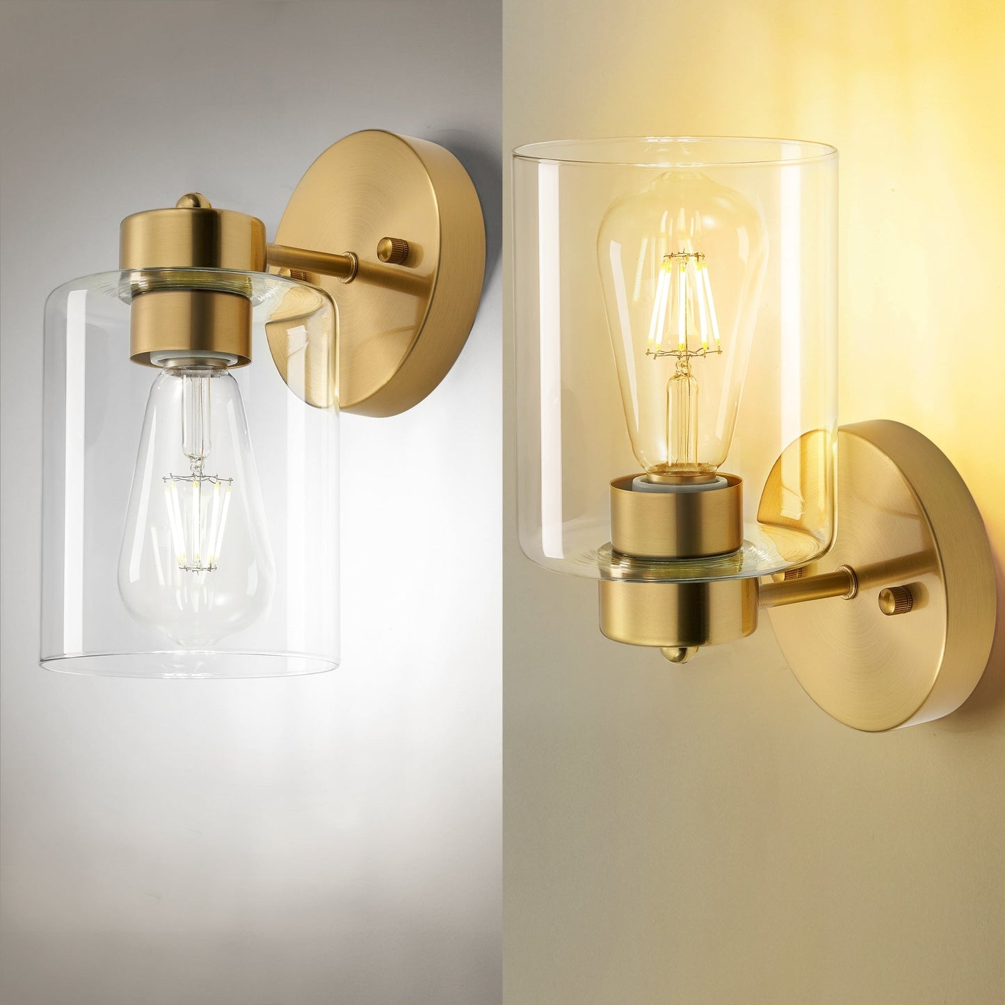 Gold Wall Sconce Set of 2, Bathroom Vanity Light Fixture with Cylinder Lamp Shade, Chrome/ Brushed Nickel/ Oil-Rubbed Bronze