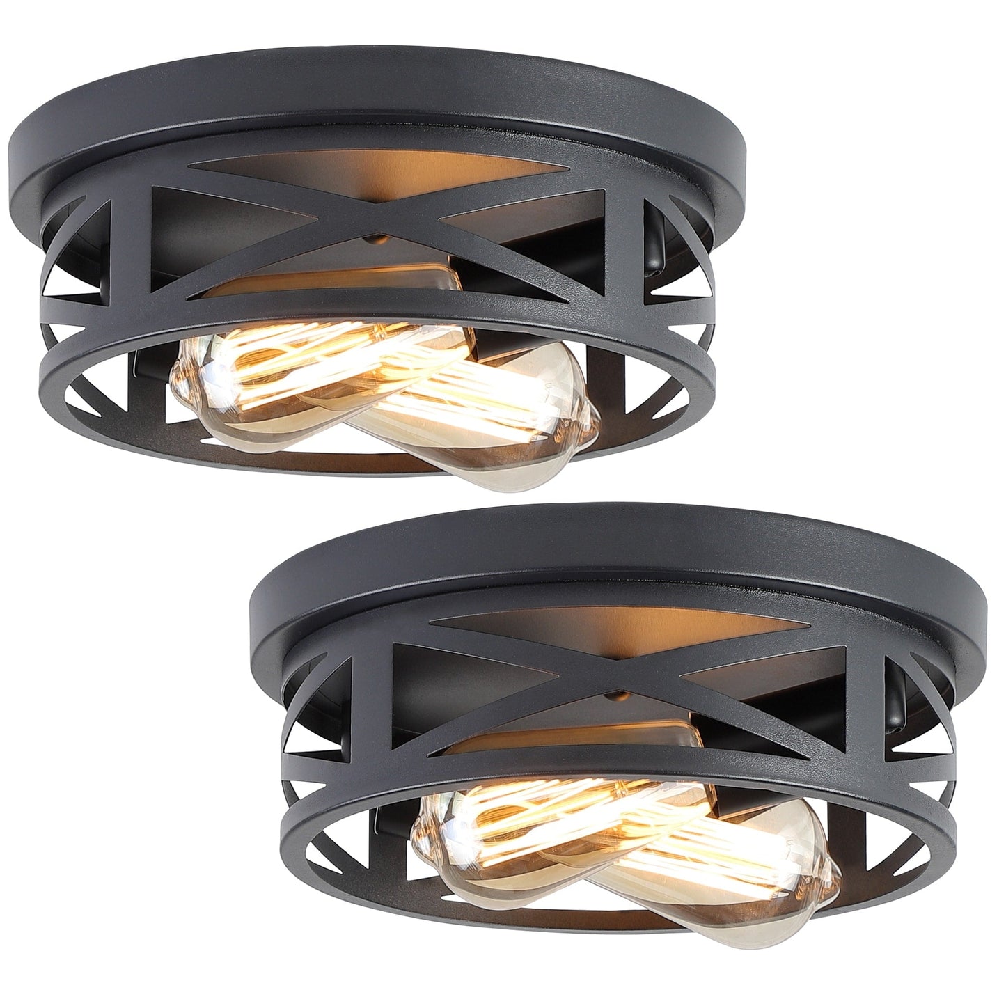 2-Light Black Farmhouse Flush Mount Ceiling Light-2 Pack