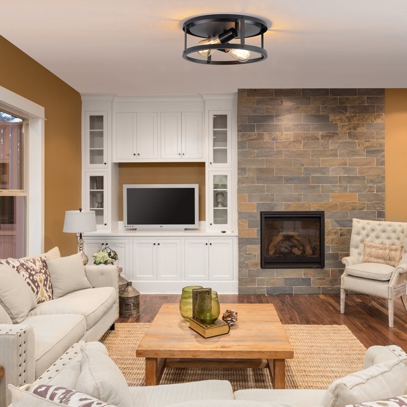 2-Light Black Farmhouse Flush Mount Ceiling Light-2 Pack