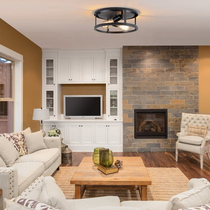 2-Light Black Farmhouse Flush Mount Ceiling Light-2 Pack