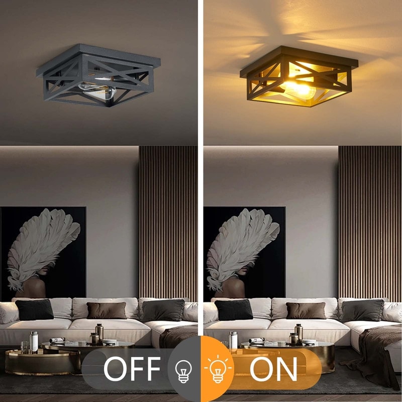 2-Light Black Farmhouse Flush Mount Ceiling Light-2 Pack