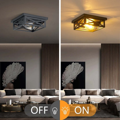 2-Light Black Farmhouse Flush Mount Ceiling Light-2 Pack