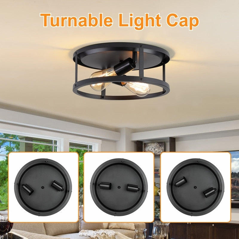 2-Light Black Farmhouse Flush Mount Ceiling Light-2 Pack