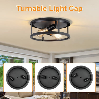 2-Light Black Farmhouse Flush Mount Ceiling Light-2 Pack