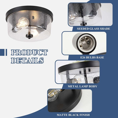 2-Light Black Farmhouse Flush Mount Ceiling Light-2 Pack