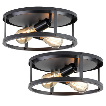 2-Light Black Farmhouse Flush Mount Ceiling Light-2 Pack
