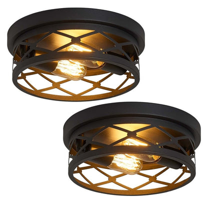 2-Light Black Farmhouse Flush Mount Ceiling Light-2 Pack