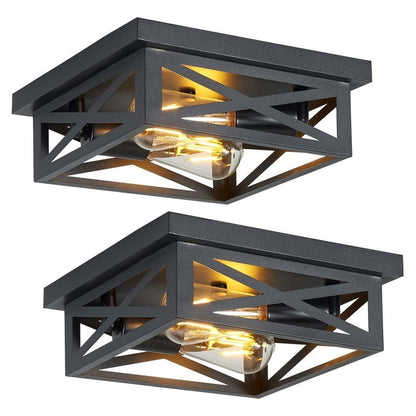 2-Light Black Farmhouse Flush Mount Ceiling Light-2 Pack
